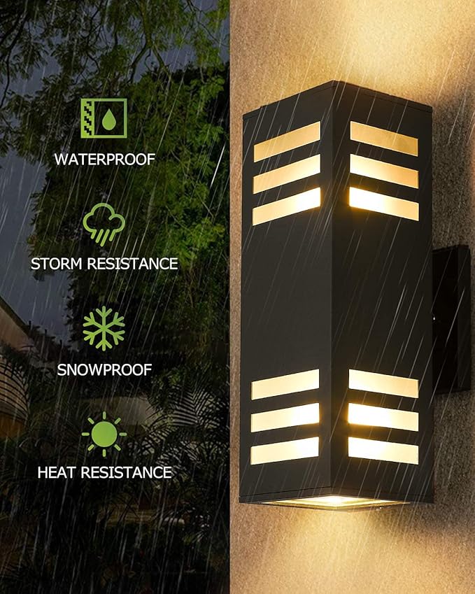 harriet Porch Lights Outdoor Modern - IP64 Waterproof Aluminum and Tempered Glass Cover 13 Rectangular Up/Down Wall Sconce for Porch Garage &amp Patio Exterior Lighting Black