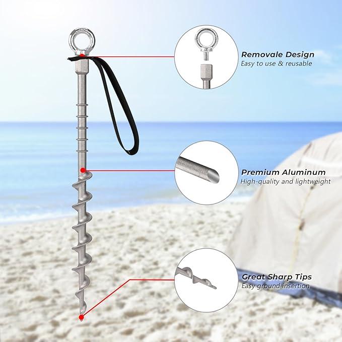 8 PCS Screw in Tent Stakes for Women Men Ground Anchors for Sand Trampolines Camping - Aluminium Heavy Duty Rust Prevention Pegs Spikes Drillable Threaded Anchor Stake - Silvery 14 inch