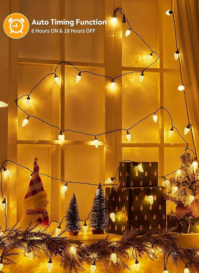 C9 LED Christmas Lights Outdoor 81 Feet 100 LED String Lights With Timer &amp 8 Lighting Mode Waterproof Commercial Grade Extendable for Indoor Outside Roofline Patio Home Xmas Decoration Warm Whi