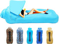 Inflatable Couch Inflatable Lounger Air Sofa | No-Pump Blow Up Couch | Ergonomic Design Air Couches Outdoor for Camping &amp Park &amp Beach Upgrade Your Camping Accessories-with Sun Shade（Blue）
