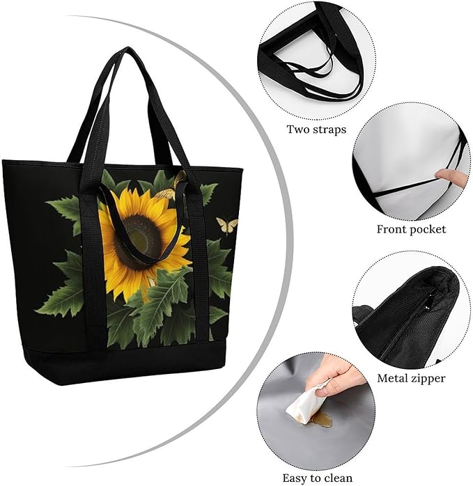 Insulated Shopping BagLarge Reusable Cooler Bags Weed with Sunflower Printed Foldable Shopping BagTravel Waterproof Shoulder Bag