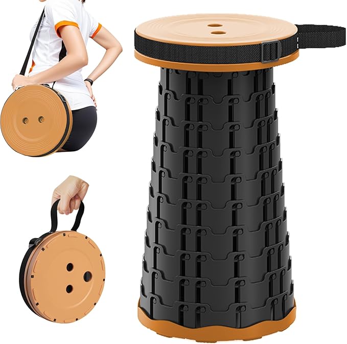Collapsible Stool - Lightweight Portable Folding Stool for Camping 330lb Capacity Telescoping Stool Adjustable Height(2.3-17.7) for Camping Fishing Travel