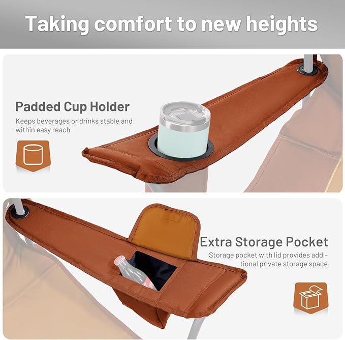 TIMBER RIDGE Oversized Folding Camping Chair for Adults Support 550 LBS Heavy Duty with Cup Holder Side Pocket for Camp Lawn Picnic Orange 2 Pack