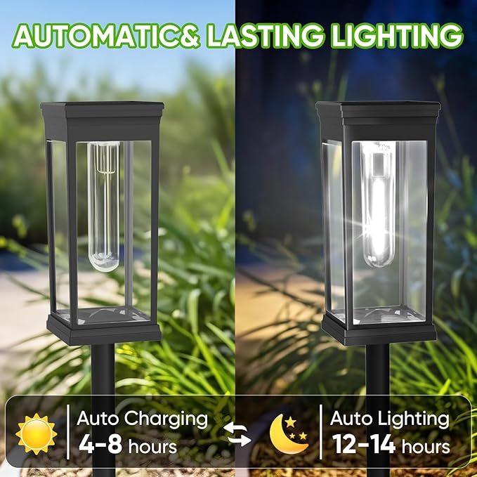 8 Pack Solar Pathway Lights OutdoorIP65 Waterproof - Bright Solar Lights OutdoorAuto On/Off Pathway Lights Solar PoweredSolar Path Lights for Walkway Driveway Garden (Cool White)