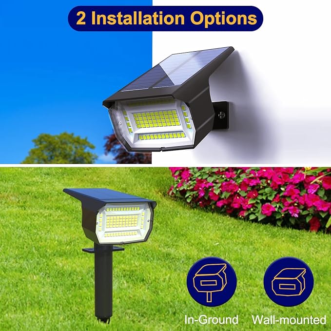 LOTMOS Solar Spot Lights Outdoor Waterproof IP67 10 Pack Landscape Spotlights with 72 LEDs3 Modes/ 2-in-1/Auto On/Off Solar Powered Flood Lights for Outside Garden Lawn Patio Driveway (Warm White)