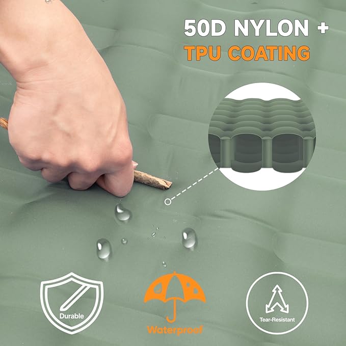 Camping Sleeping Pad 6 Extra Thick Sleeping Mat with Pillow Built-in Foot Pump 32.7 Extra Wide Inflatable Sleeping Pads Compact for Camping Backpacking Hiking Traveling Tent (Green)