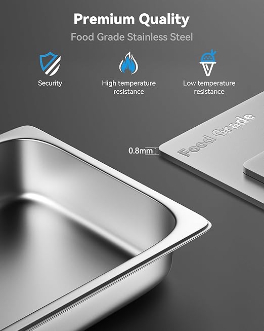 6 Pack Hotel Pans Full Size 2.5 Deep Stainless Steel Steam Table Pan 20.8 L x 12.8 W 22 Gauge Metal Commercial Catering Food Pans Anti Jam Food Storage Containers