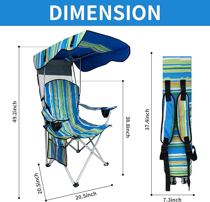 Camping Chair with Canopy Shade Adjustable Portable Folding Camping Chair with Cup Holder &amp Side Pocket for Beach Fishing Camping- Support 330 LBS (Streak)