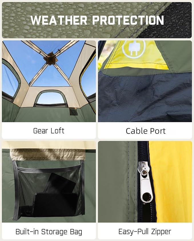 FanttikOutdoor Camping Tent 4/6/8/10 Person Instant Cabin Tent Setup in 60 Seconds with Rainfly &amp Windproof Portable with Carry Bag for Family Camping &amp Hiking Upgraded Ventilation