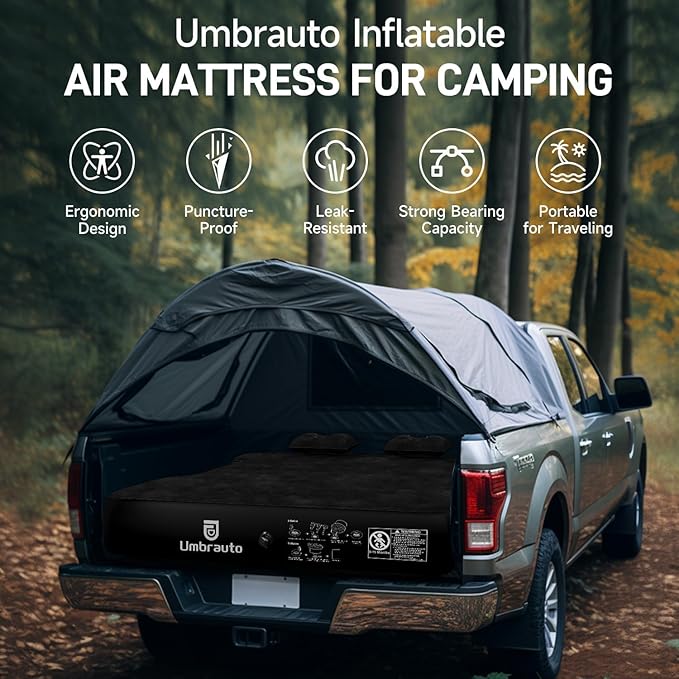 Umbrauto 6-6.5ft Mid SizeTruck Bed Air Mattress for Short Beds Inflatable Mattress with Pump for MidSize Pickup Bed Tent Camping Pick Up Truck Sleeping Pad for Outdoor Travel
