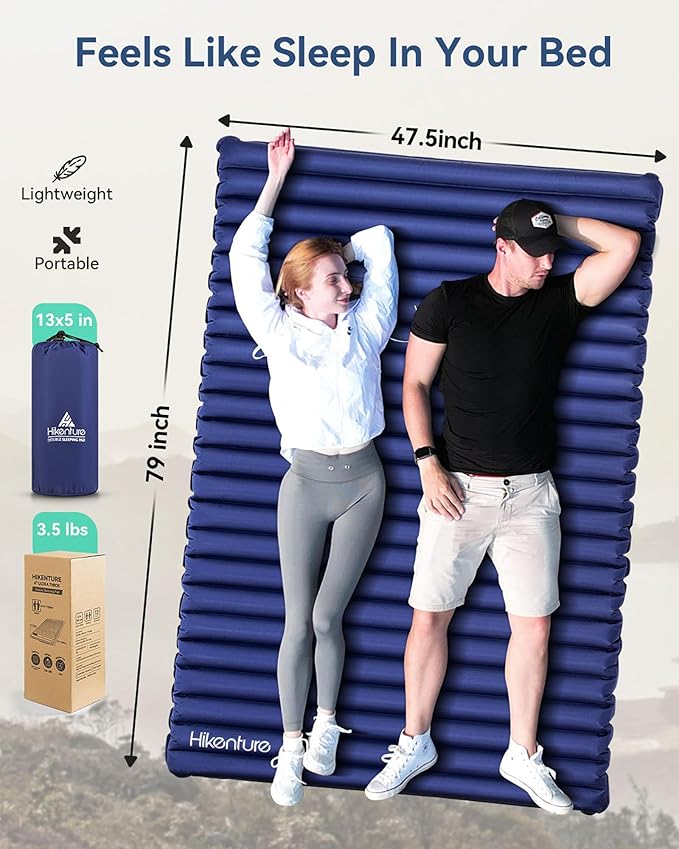 Hikenture Double Sleeping PadExtra Thick 3.75in Camping Mattress 2 PersonQueen Size Inflatable Air MatLightweight and Compactfor BackpackingCar CampingHikingTentCot(Navy Pumpsack)