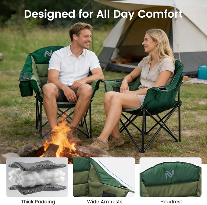 ABORON Oversized Camping Chair Portable Folding Chair with Cooler Bag &amp Cup Holder Heavy Duty Lawn Chair for Camping Patio Backyard Supports 400 lbs