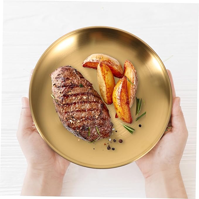 6pcs Stainless Steel Salad Plates Dinner Metal Dishes Stylish Gold Silver Food Serving Platter for Camping Outdoor Parties Bbq Appetizers