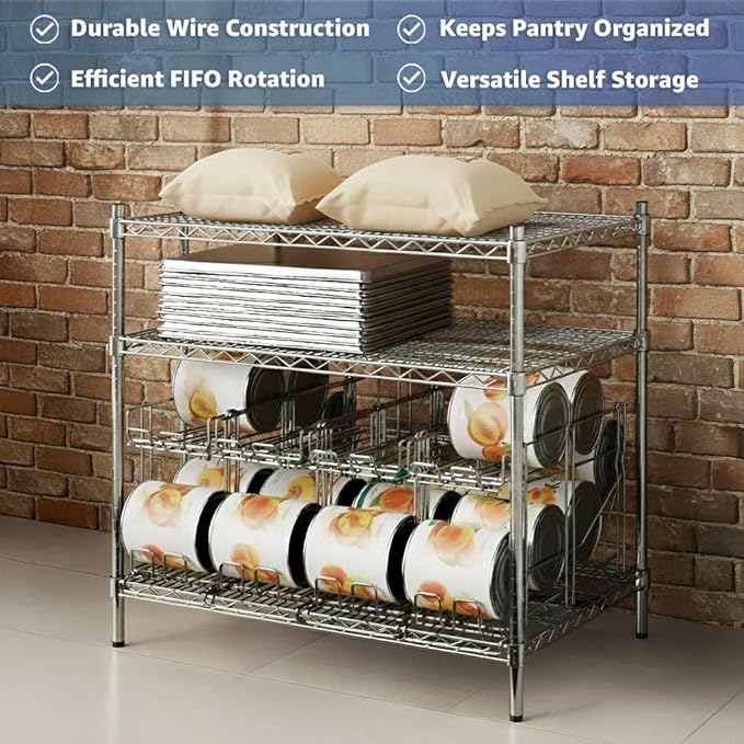 24 x 36 x 34 Commercial Wire Shelf Kit with FIFO Can Racks NSF Shelving for Food Storage