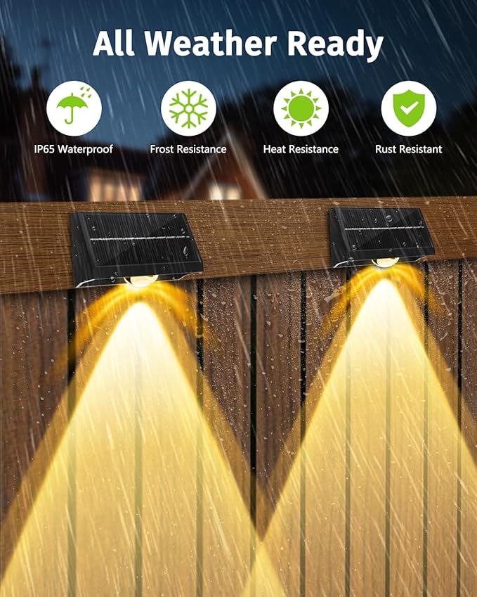 Solar Fence Lights Outdoor Waterproof High Brightness LED Spot Lens Deck Lights 7 Mode Warm &amp Cool White RGB Solar Powered Wall Lighting Decor for Outside Patio Step Backyard Railing Pool - 8 Pack