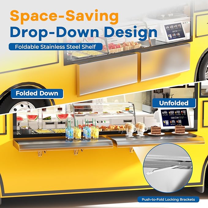Stainless Steel Folding Shelf 24 x 12 for Food Truck Fold Down Concession Shelf for Serving Kitchen Prep