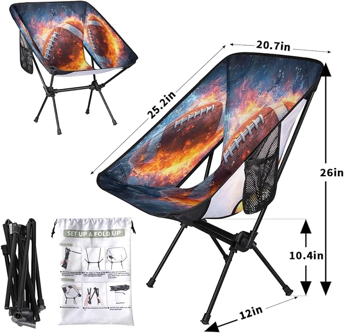 Fire Rugby Camping Chair Folding Backpacking Chair Portable Lightweight Outdoor Chairs with Side Pockets for Hiking Beach Picnic