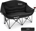 KingCamp Double Camping Chair Oversized Heavy Duty 550lbs Loveseat for Adults Portable Folding XL 2 Person Couch Padded Comfortable Two Seat with Cup Holder for Outdoor Lawn Backyard Black