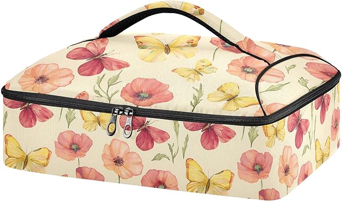 Casserole Carrier Pattern Watercolor ButterfliesInsulated Casserole Carrier for Hot or Cold Food Thermal Lunch Tote for Potluck Parties Picnic Beach Fits 9 x 13 Inches Baking Dish