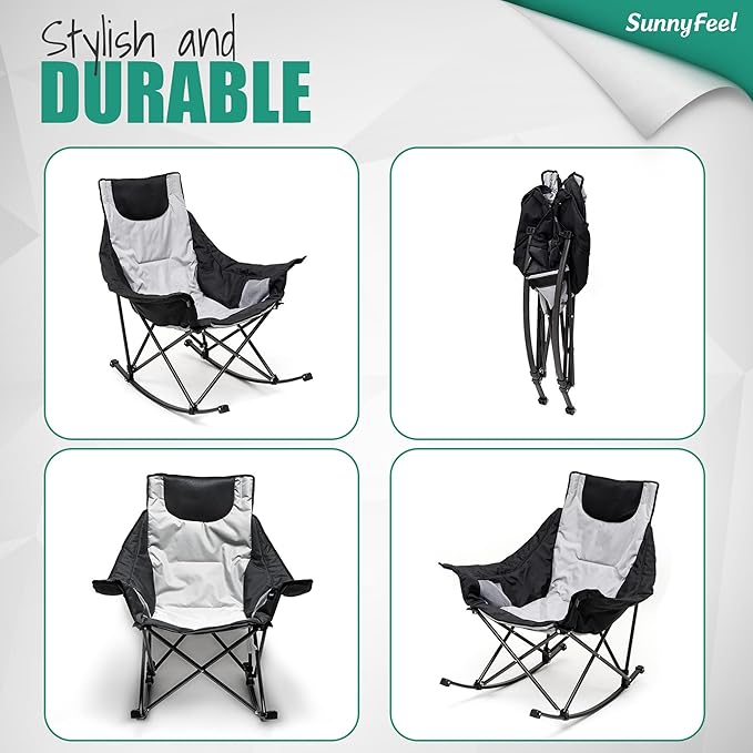 SUNNYFEEL Oversized Heated Rocking Camping Chair 2 Pack Fully Padded Patio Chair with Side Pocket High Back Portable Lawn Recliner with Carry Bag Outdoor Rocker Chair for Adults Heavy Duty 500 LBS