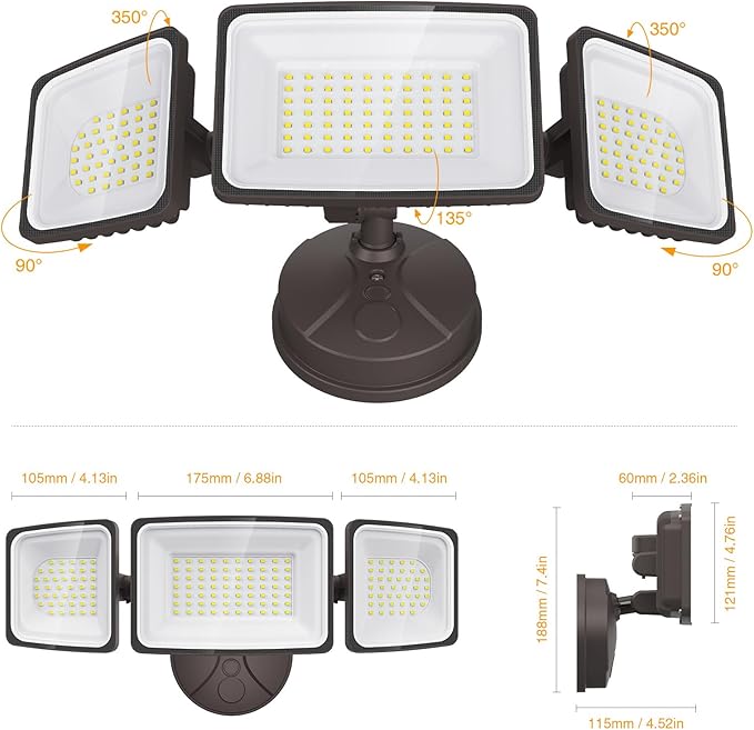 Onforu 130W Flood Lights Outdoor 13000LM Brightness LED Light Outside IP65 Waterproof LED Exterior Floodlight with 3 Adjustable Heads 6500K White Outdoor Security Light for Yard Garage Eave