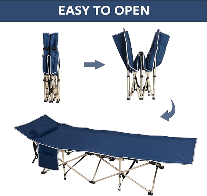 Folding Camping Cots Portable Camping Cot for Adults with Carry Bag Pocket Pillow Outdoor Camping Sleeping Bed for Hiking Traveling Easy to Carry&ampStore Blue