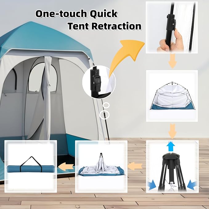 2 Rooms Camping ShowerTent - Portable Privacy &amp Changing Room Tent for Camping Hiking Beach | Lightweight Durable 15 * 19 Oxford Cloth Tent with Large Zipper Door 90x90x48 (Blue/White)