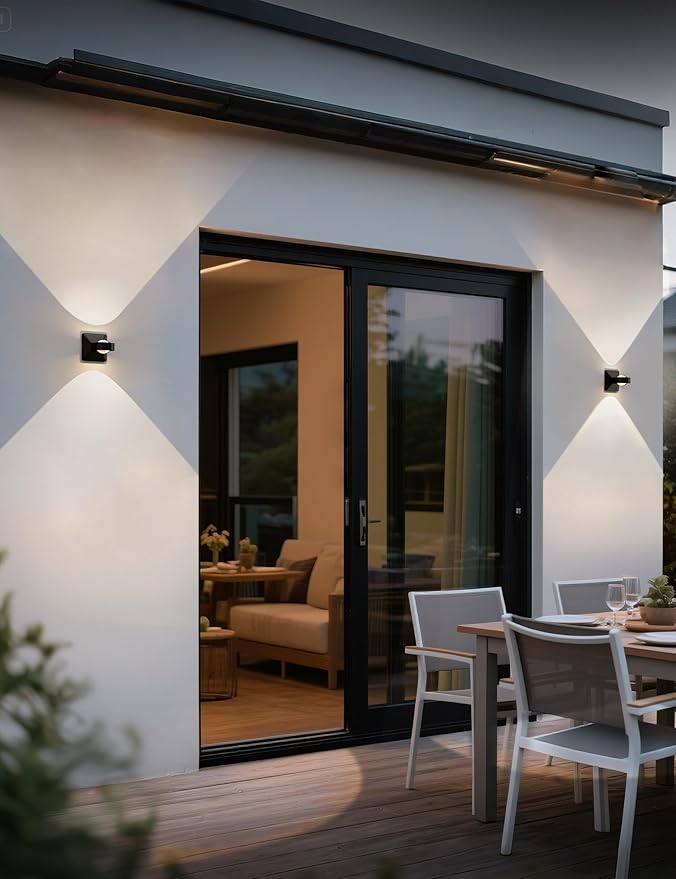 Tubicen LED Exterior Wall Lights Hardwired Bright Outdoor Waterproof Wall Sconce Up Down Fence Lights 8W Dimmable Modern Outdoor Wall Light for Outside Patio Porch Garage Garden Yard Black