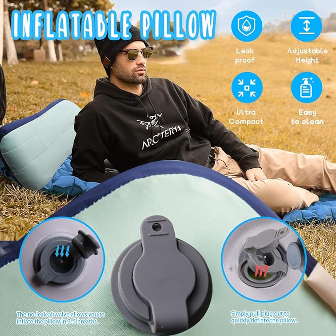 Couleurs Beach Pillow Inflatable Camping Pillow Pool Pillow Removable Pillowcase Ultralight Neck and Waist Support Suitable for Camping Hiking Backpacking