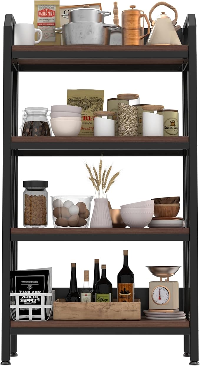 4-Tier Storage Shelf 56.3 x 33.5 x 15.8 inches Metal Frame with Wood Shelves 240 lbs Weight Capacity per Shelf