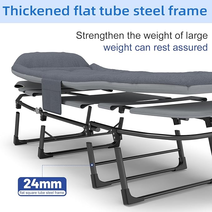 Camping Cot with Mattress No Assembly Required Heavy Duty Folding Camping Cot for Adults 550 Lbs Capacity Adjustable Portable Sleeping Bed for Indoor Outdoor &amp Patio Use (L''70)