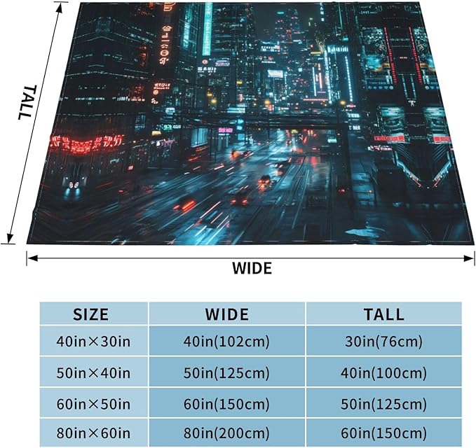 Rainy Night Street 50x40 Printed Soft Fleece Blanket for Sofa Bed and Camping - Cozy Blanket for Travel Picnics Nighttime Use