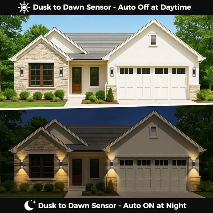 KIZON Modern Smart Porch Lights RGBCW Dusk to Dawn Outdoor Lights Color Changing App Control with Remote Dimmable WiFi Up and Down Lights Outdoor Sconce for House Theater Garage ETL Listed 2 Pack