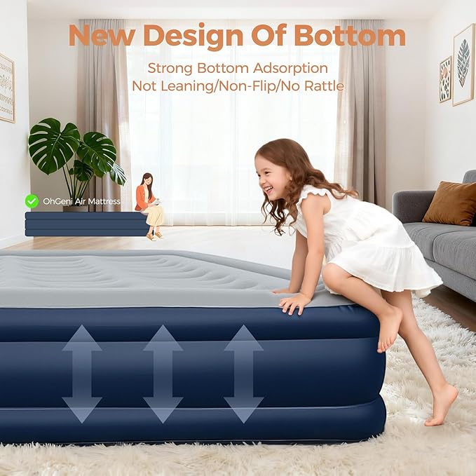 BEBAS Queen Size Air Mattress with Built-in Pump | Fast Inflation &amp Deflation | 16 Tall Extra High Support | 720lbs Max Weight Capacity | for Home Camping Guest &amp Office Use (Blue)