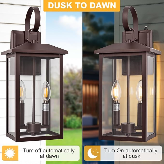 Extra Large Exterior Lighting Fixtures Bronze Dusk Till Dawn Outdoor Light Fixture 2-Light Outdoor Wall Fixture with E12 Socket 18 Porch Light Fixtures for House Garage Patio Door Backyard