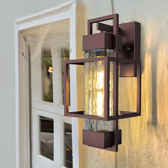 PARTPHONER Modern Outdoor Wall Lights 2 Pack 15 Dusk to Dawn Sensor Waterproof Porch Light Bronze