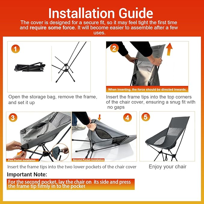 IEJ Ultralight High-Back Camping Chair - Portable Folding Backpacking Chair with Anti-sag Footmuffs Supports up to 300 lbs Compact and Durable for Outdoor Activities - Grey