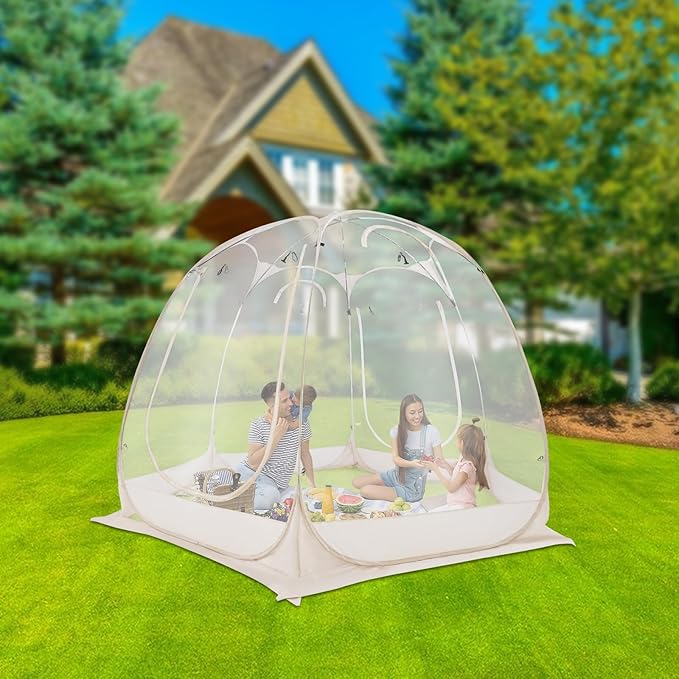 Transparent Camping Tent 9.84×6.73ft Pop-Up Clear Bubble Pod for 1-6 Person All-Weather Garden Courtyard Igloo Sealed Floor Easy Setup Outdoor Sun Shelter w/Storage Bag for Camping Fishing