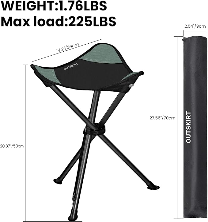OUTSKIRT Camping Folding Tripod Stools Portable Camping Stools 2 Pack Extra Tall for Adults High Lightweight Camping Stool Tripod Chairs for Fishing Hiking Backpacking