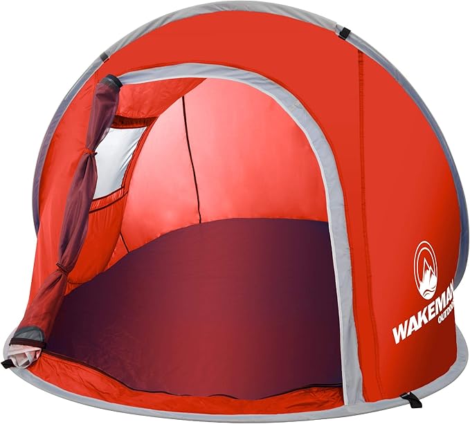 Pop-up Tent 2 Person Water Resistant Barrel Style Tent for Camping with Rain Fly and Carry Bag Sunchaser 2-Person Tent by Wakeman Outdoors (Red)