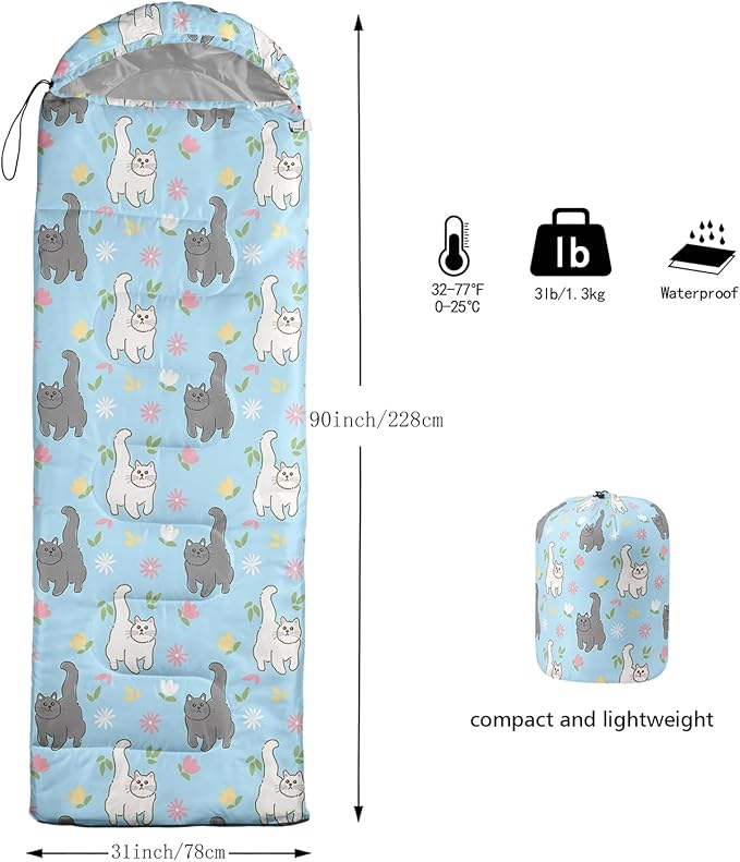 Space Astronaut Sleeping Bag for Boys KidsCute Space Rockets Lightweight Portable Compact with Compression SackMoon and Stars Clouds Camping Bag for Backpacking Travelling Outdoor Hiking