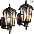 2-Pack Motion Sensor Outdoor Wall Lights Dusk to Dawn Porch Lights Wall Mount Exterior Light Fixtures Sconces Lighting Black with Gold Trim Wall Lanterns Outside Lights for House Garage Front Door