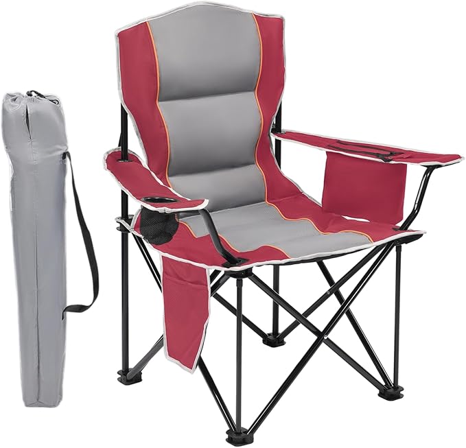 XMT Premium Padded Folding Chair Extra Wide &amp Heavy Duty 450lbs Capacity Portable Camping Chair with Insulated Cooler Cup Holder &amp Storage Compact Foldable for Outdoor Beach Picnics