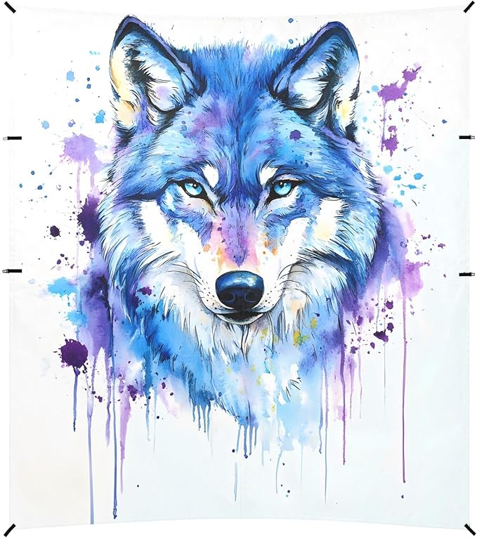 ALAZA Watercolor Wolf Head Art Beach Tent Sun Shelter UPF50+ Protection Beach Shade Canopy w/ 4 Sandbags for Outdoor Camping Fishing Backyard Fun Picnic 10x9 ft