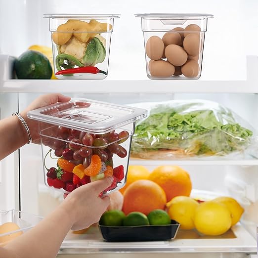 Sieral 8 Pcs 1/6 Size Food Containers with Lids - Clear Stackable Meal Prep Bins for Fridge OrganizationKitchen StorageBentoBaby FoodMicrowave Safe (6 Inch2 Quart)