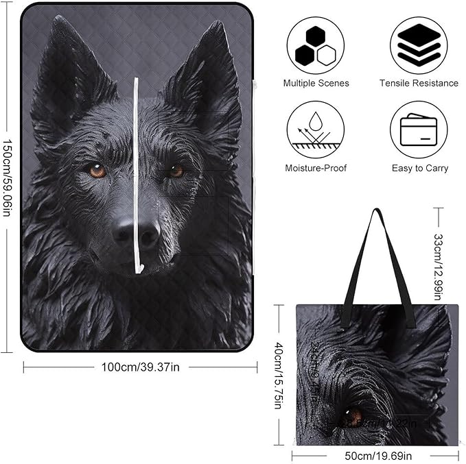 Zipper Black German Shepherd Style Picnic Mat Suitable for Travel Camping Park Or Home Use
