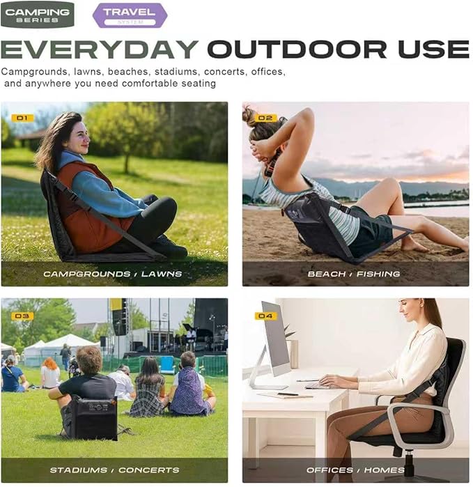 ETROL Heated Inflatable Folding Stadium Seat with 3 Temperature Settings Press-to-Inflate Portable Chair with Back Support &amp Straps Powered by Portable Power Bank for Camping Outdoor Sports