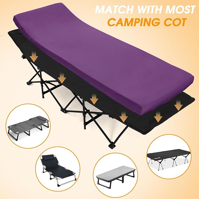 CYMULA Camping Cot Mattress 2in Memory Foam Sleeping PadSoft Warm Non-Slip Camping Mattress Topper with Retaining for AdultsPortable Roll up Pad for Travel(75 x30)（only Mattress）