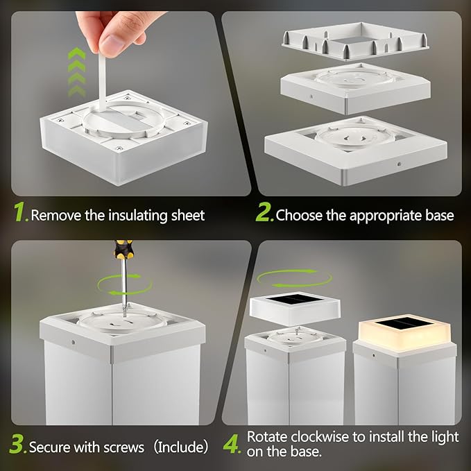 4x4 Solar Post Cap Lights 12pack Fence Post Solar Lights Outdoor Waterproof with Warm White LightingWhite Waterproof Cap Post Lights fit 3.5x3.5/4x4 Wooden/Vinyl Posts