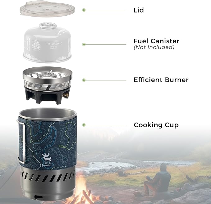 Camping and Backpacking Stove System Integrated Portable Camping Stove 600ML 1700W Lightweight Mini Outdoor Burner Camp Cooking gear for Hiking HuntingTrips and Fishing Khaki